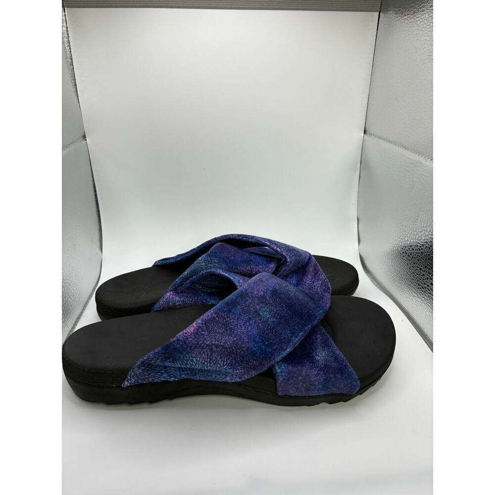 💰Women’s Slip-On Sandals size 6.5 Purple Criss Cross Comfort Sole Boho Y2K Style